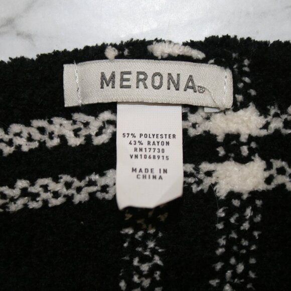 MERONA Scarf Woven Narrow Thin Classic Black White Fringe Winter Accessory - Picture 5 of 11